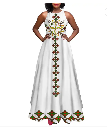 Vintage Country Design  Personalized Custom Floral Long Dresses Casual Ethiopian Dresses For Women