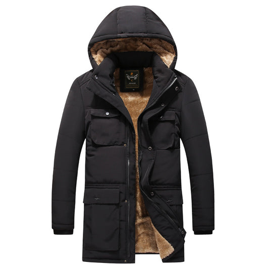 Mid-length Men's Cotton-padded Jacket With Hood