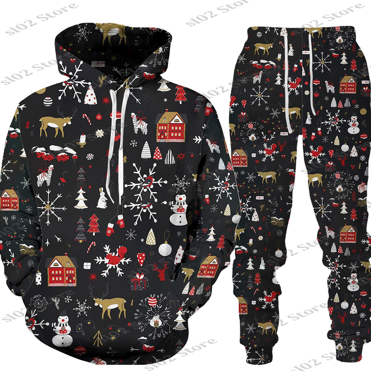 Christmas Santa Men Hooded Sweatshirts Pants Set trendy Wear Pullover Matching Outfits