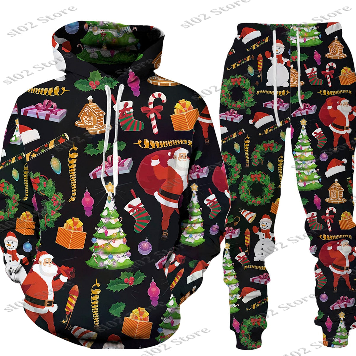 Christmas Santa Men Hooded Sweatshirts Pants Set trendy Wear Pullover Matching Outfits