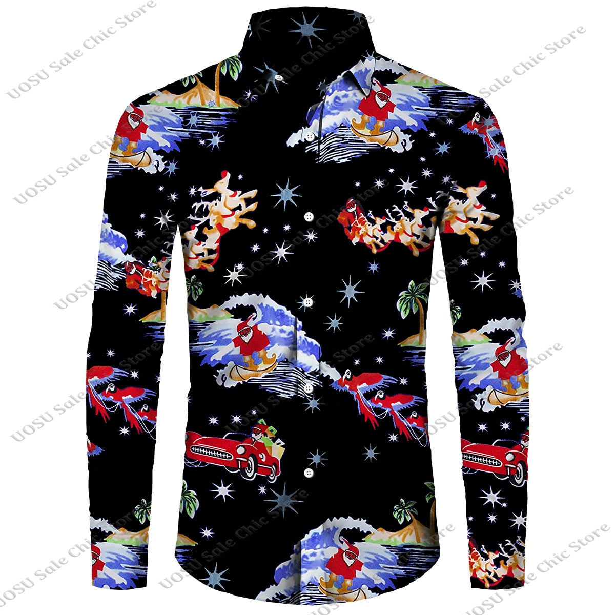 Men Fashion Festival Style Christmas Santa Claus Printed Shirts for Men