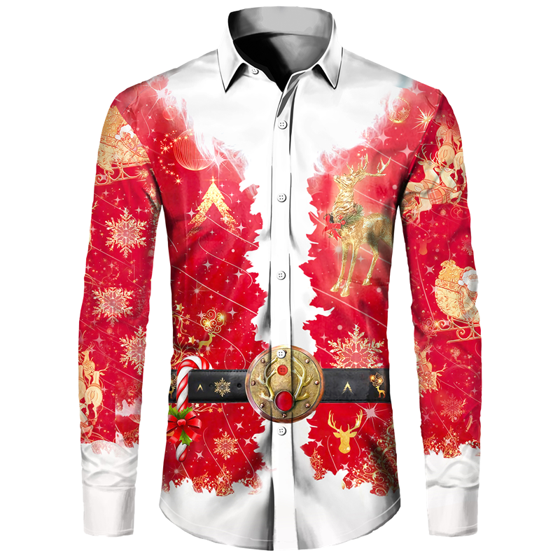 Christmas 3D Printed Men's Button Shirts Fashion Long Sleeve Blouse  Streetwear