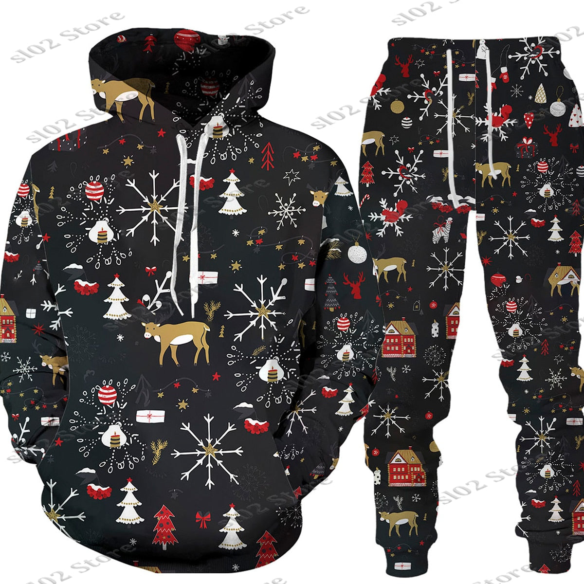 Christmas Santa Men Hooded Sweatshirts Pants Set trendy Wear Pullover Matching Outfits