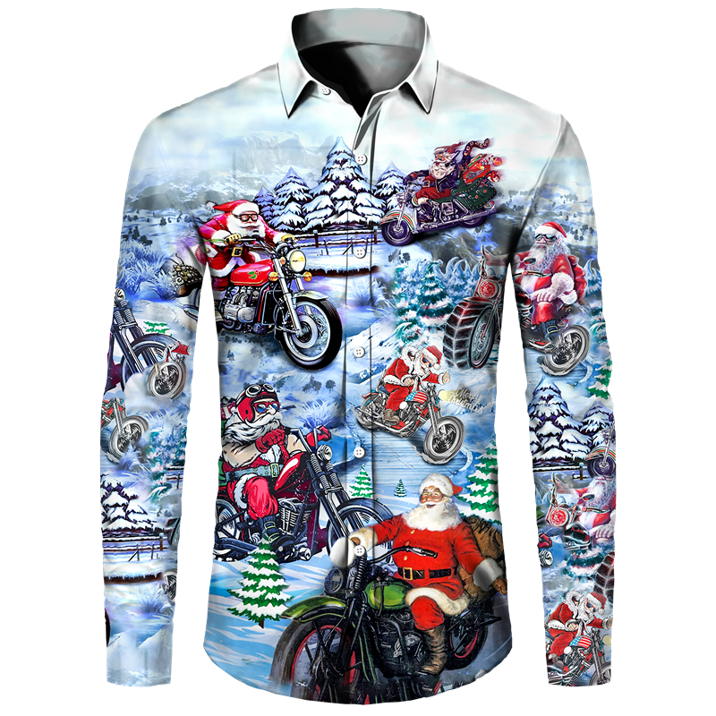 Christmas 3D Printed Men's Button Shirts Fashion Long Sleeve Blouse  Streetwear