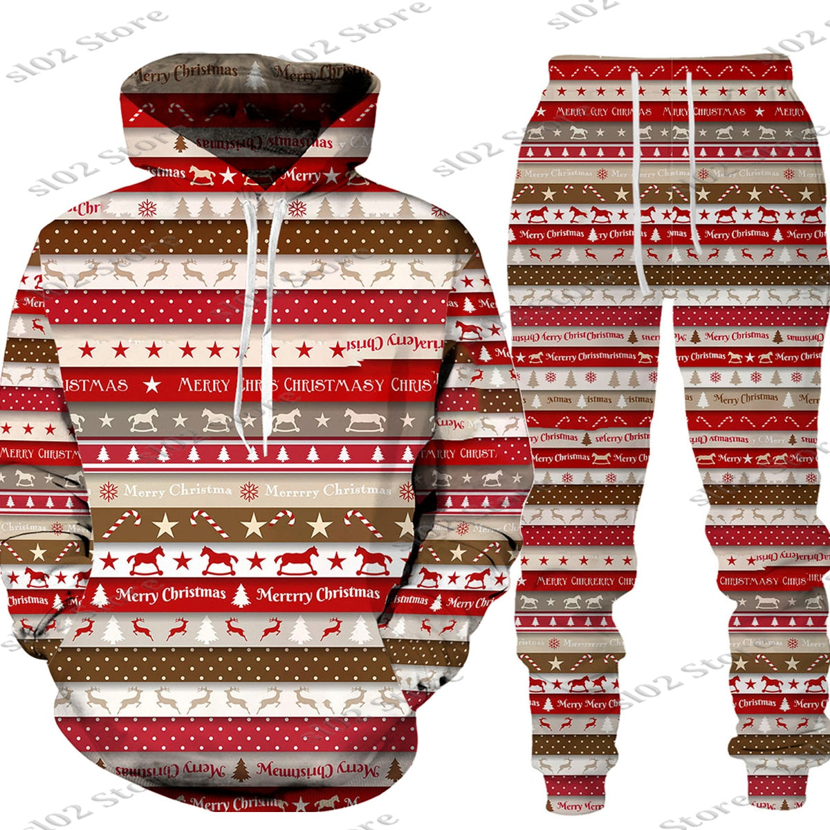 Christmas Santa Men Hooded Sweatshirts Pants Set trendy Wear Pullover Matching Outfits