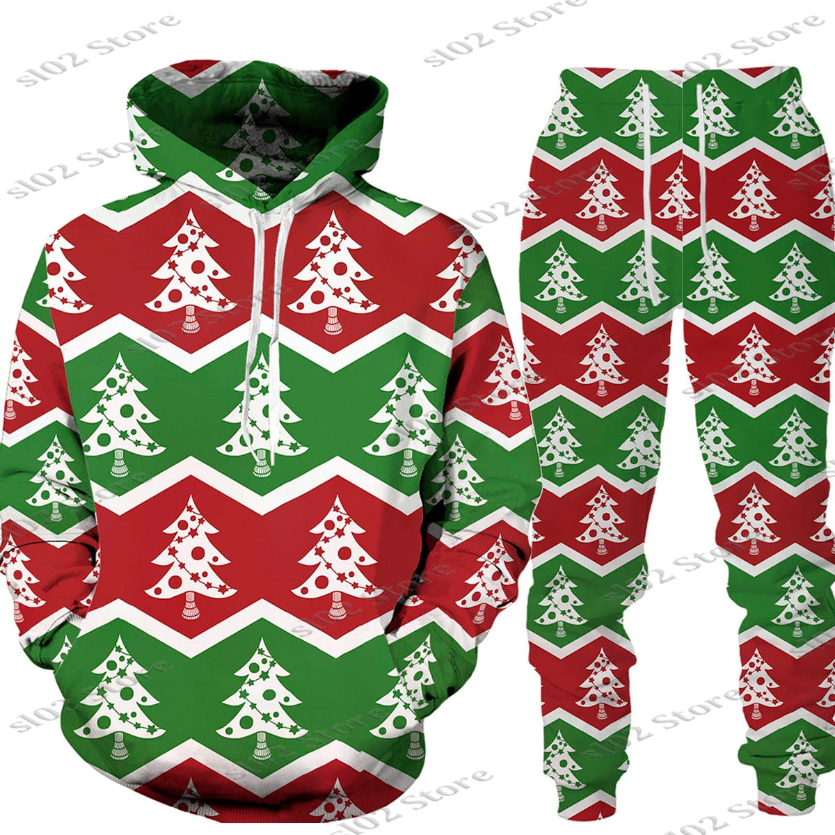 Christmas Santa Men Hooded Sweatshirts Pants Set trendy Wear Pullover Matching Outfits