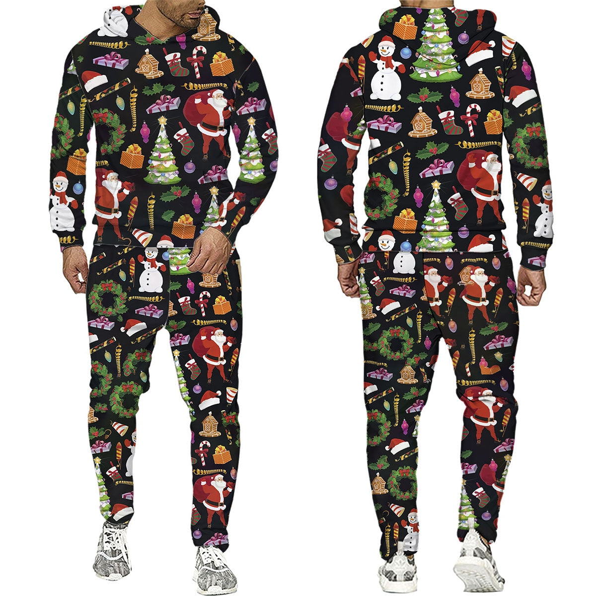 Christmas Santa Men Hooded Sweatshirts Pants Set trendy Wear Pullover Matching Outfits