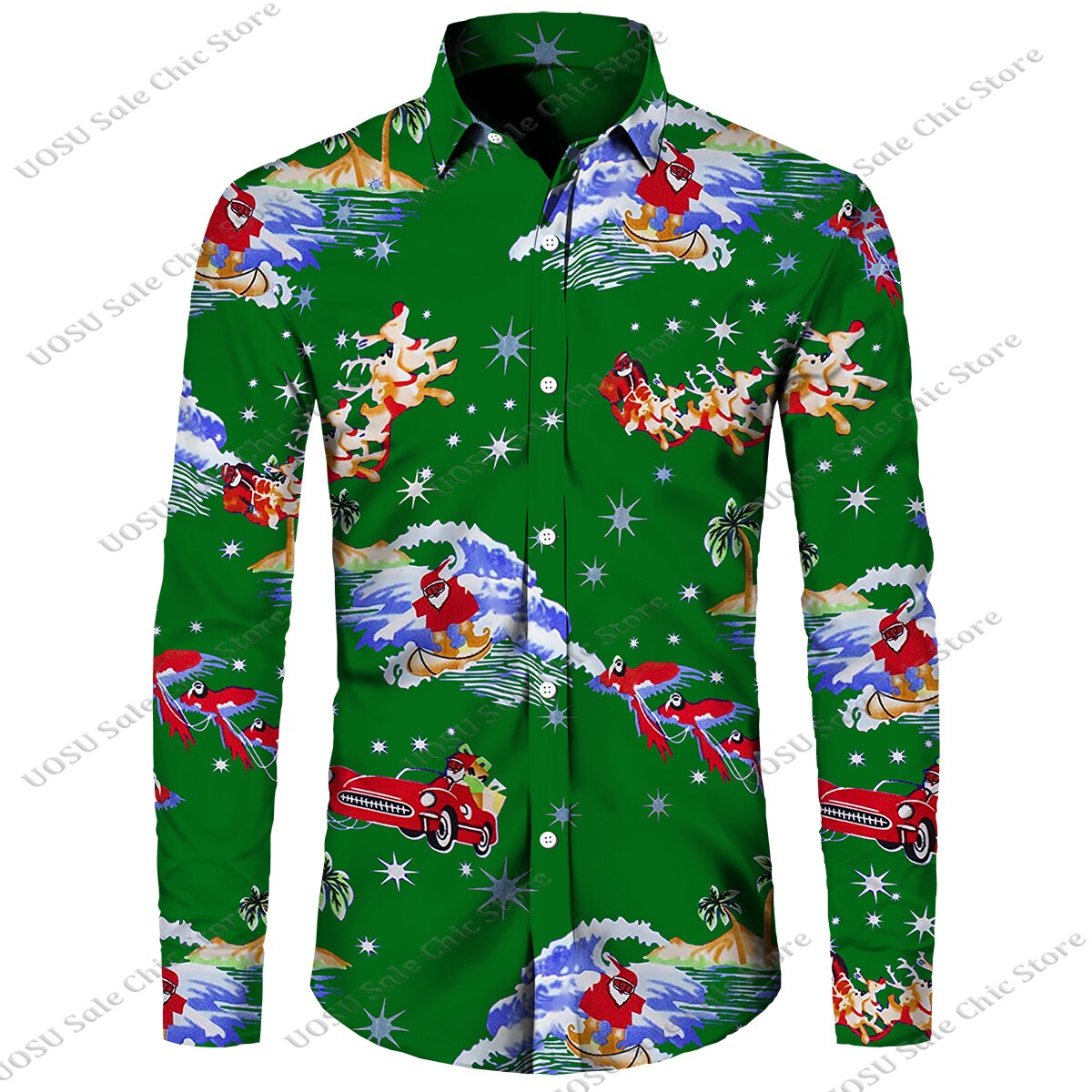 Men Fashion Festival Style Christmas Santa Claus Printed Shirts for Men