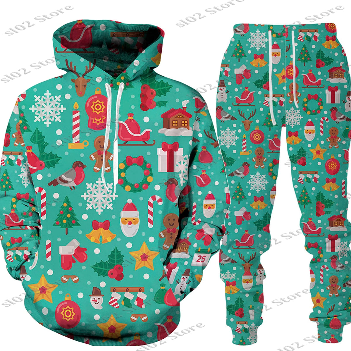 Christmas Santa Men Hooded Sweatshirts Pants Set trendy Wear Pullover Matching Outfits