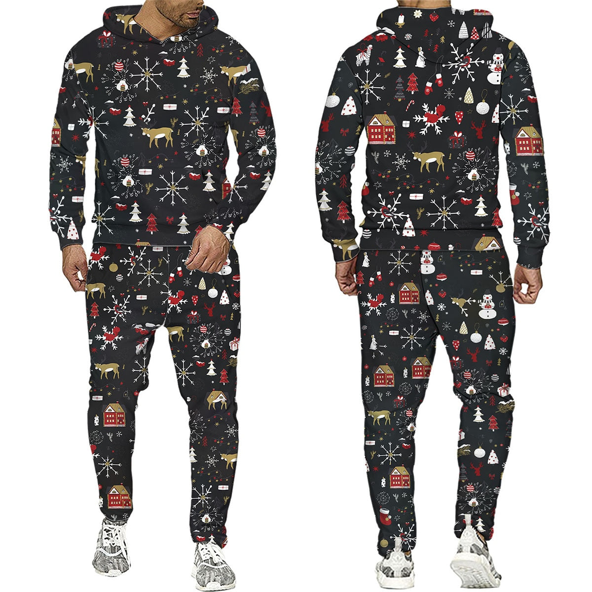 Christmas Santa Men Hooded Sweatshirts Pants Set trendy Wear Pullover Matching Outfits