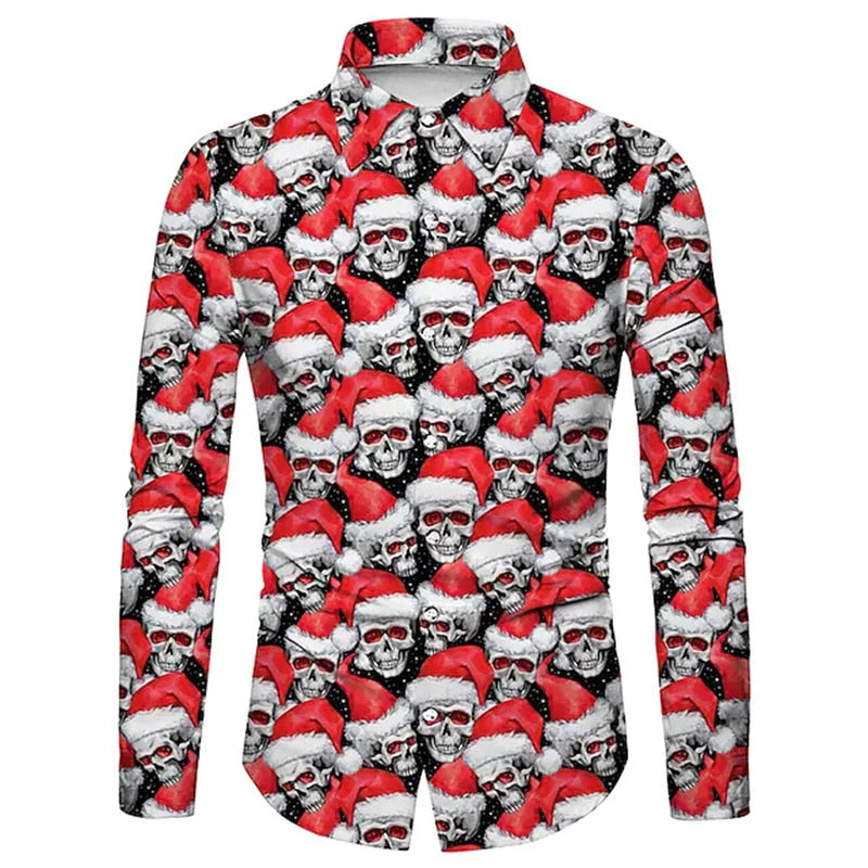 Christmas Theme 3D Printed Shirts Long Sleeve Blouse Holiday Fashion for men