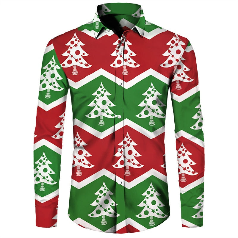 Christmas Theme 3D Printed Shirts Long Sleeve Blouse Holiday Fashion for men