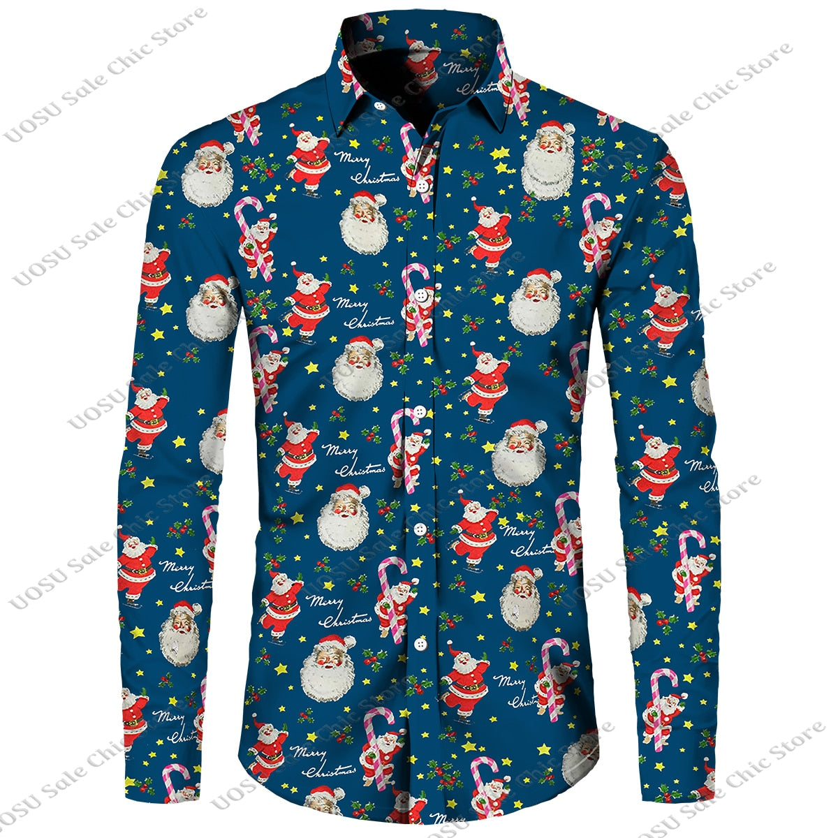 Men Fashion Festival Style Christmas Santa Claus Printed Shirts for Men