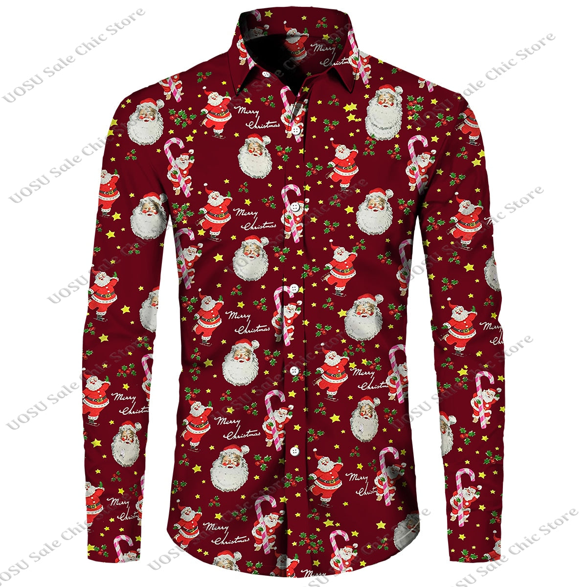 Men Fashion Festival Style Christmas Santa Claus Printed Shirts for Men