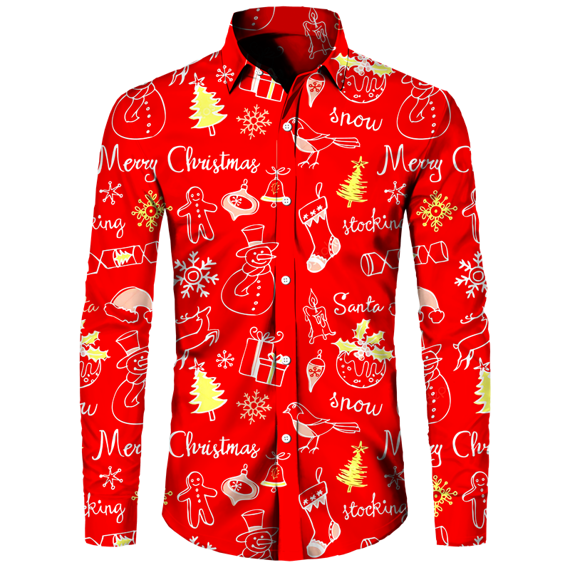 Christmas 3D Printed Men's Button Shirts Fashion Long Sleeve Blouse  Streetwear