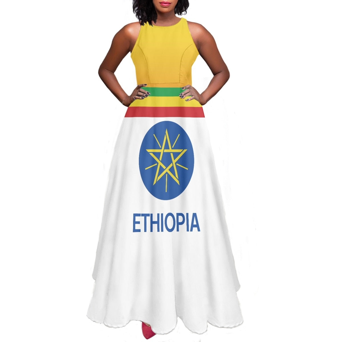 Women's Long Dress Ethiopian Fashion Ethnic Print Retro Design High Quality Sleeveless Dress- Customised