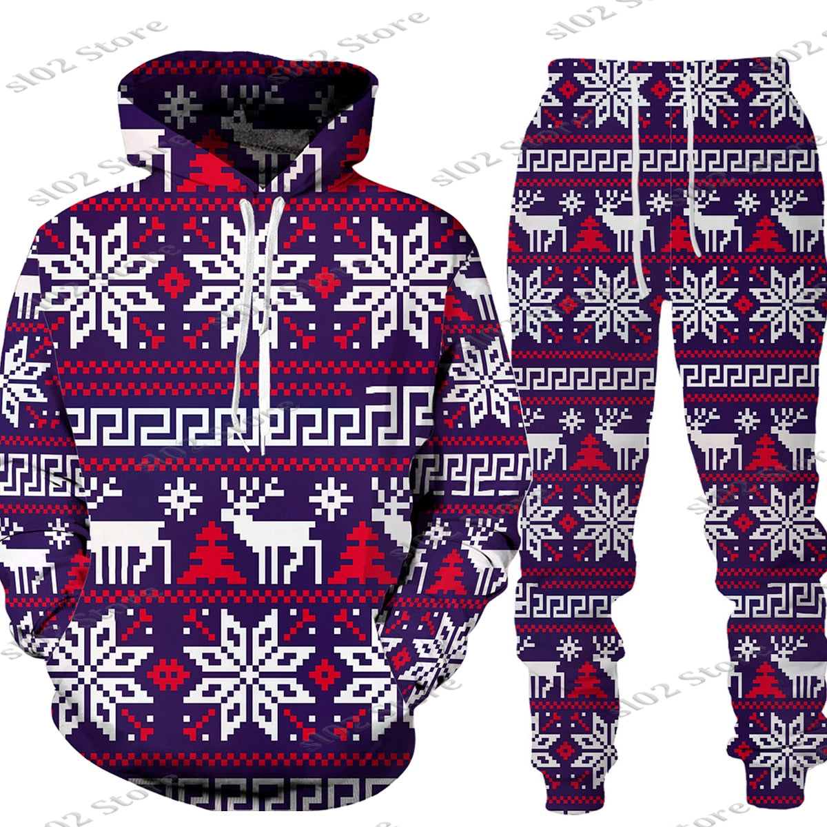 Christmas Santa Men Hooded Sweatshirts Pants Set trendy Wear Pullover Matching Outfits