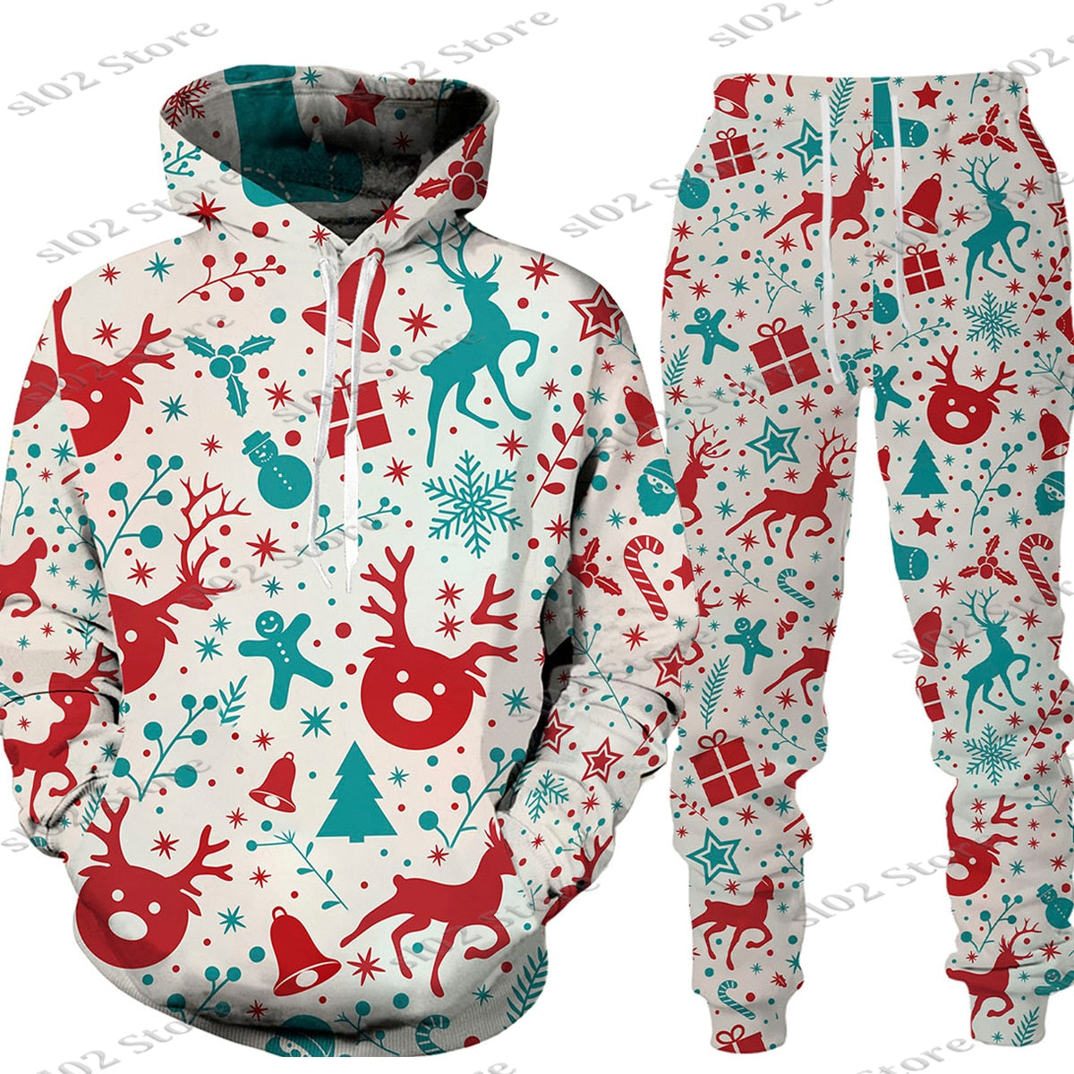 Christmas Santa Men Hooded Sweatshirts Pants Set trendy Wear Pullover Matching Outfits