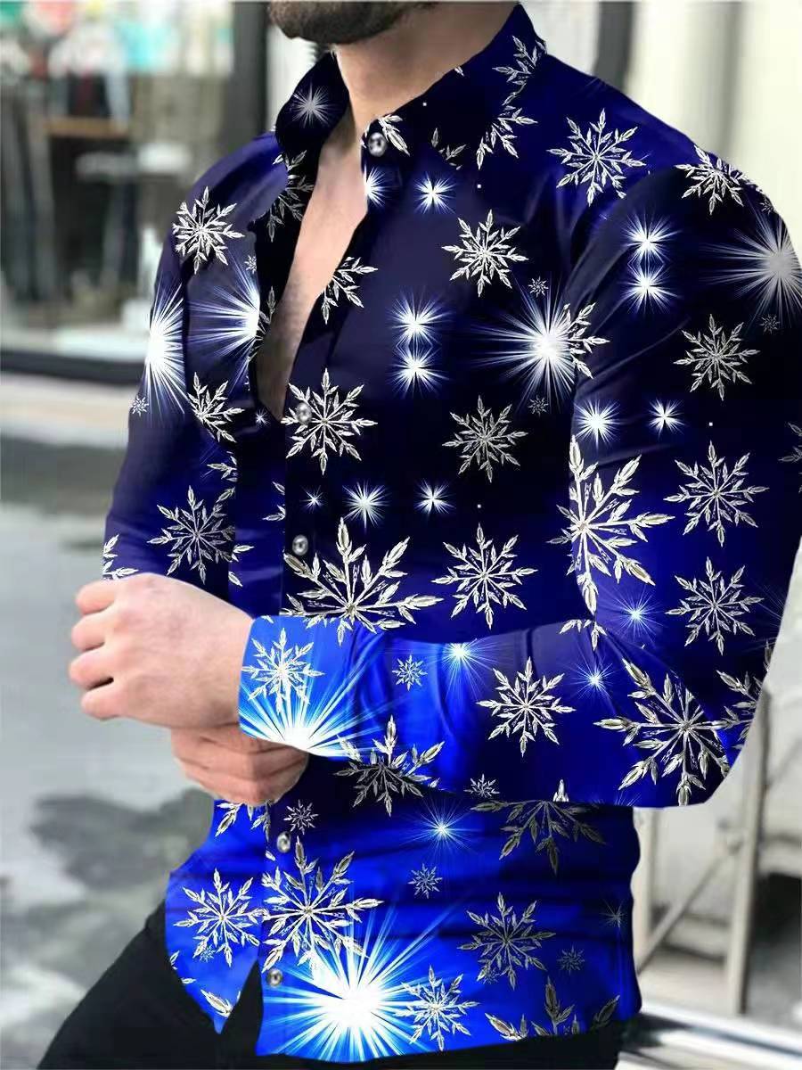 Christmas Theme 3D Printed Shirts Long Sleeve Blouse Holiday Fashion for men