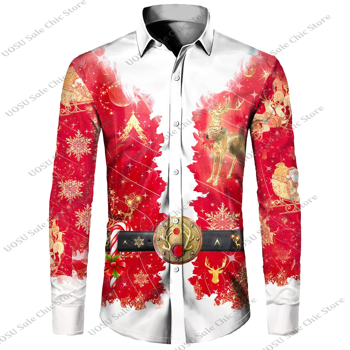 Men Fashion Festival Style Christmas Santa Claus Printed Shirts for Men