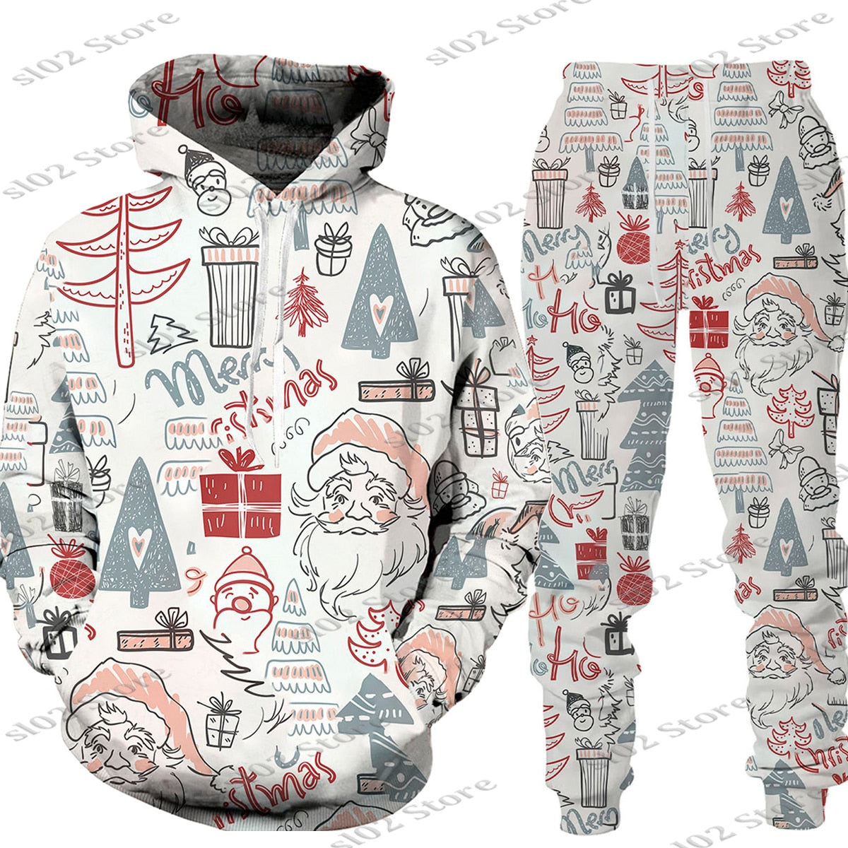 Christmas Santa Men Hooded Sweatshirts Pants Set trendy Wear Pullover Matching Outfits