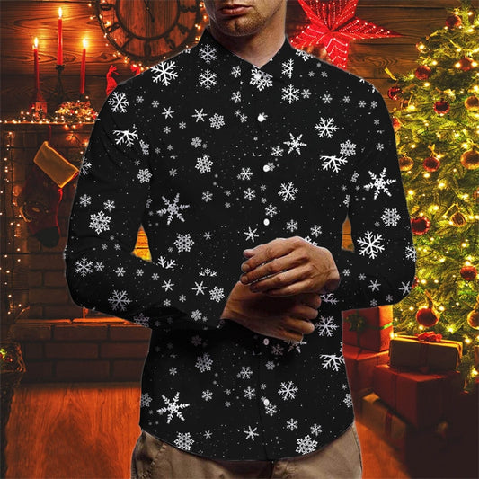 Christmas Theme 3D Printed Shirts Long Sleeve Blouse Holiday Fashion for men