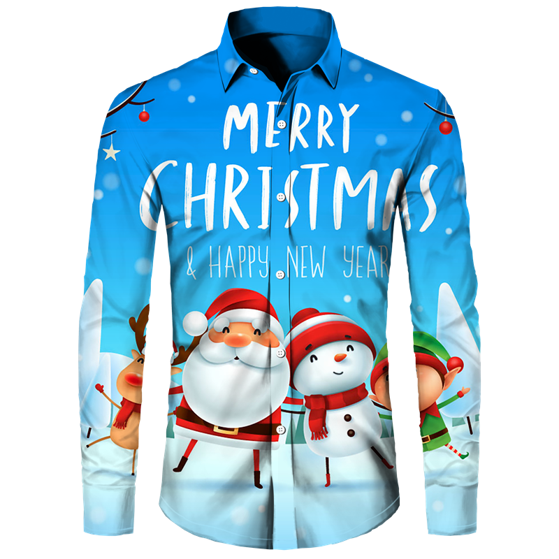 Christmas 3D Printed Men's Button Shirts Fashion Long Sleeve Blouse  Streetwear