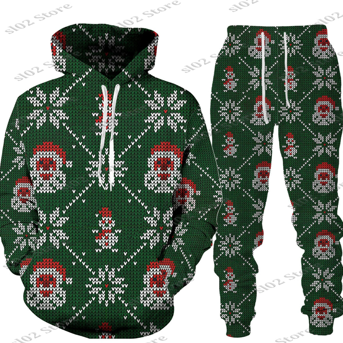 Christmas Santa Men Hooded Sweatshirts Pants Set trendy Wear Pullover Matching Outfits