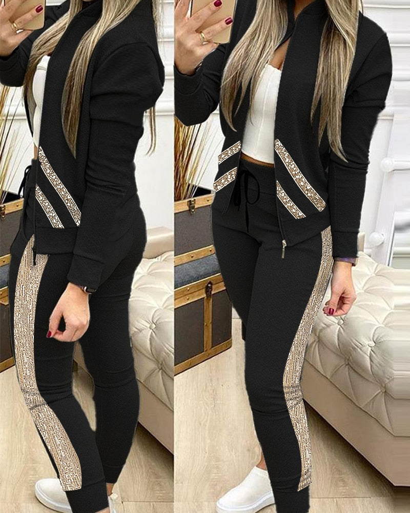 Fashion Tracksuit 2 Piece Set Autumn Winter Zipper Jacket + Long Pants Female Sports Sweatshirt  For Woman