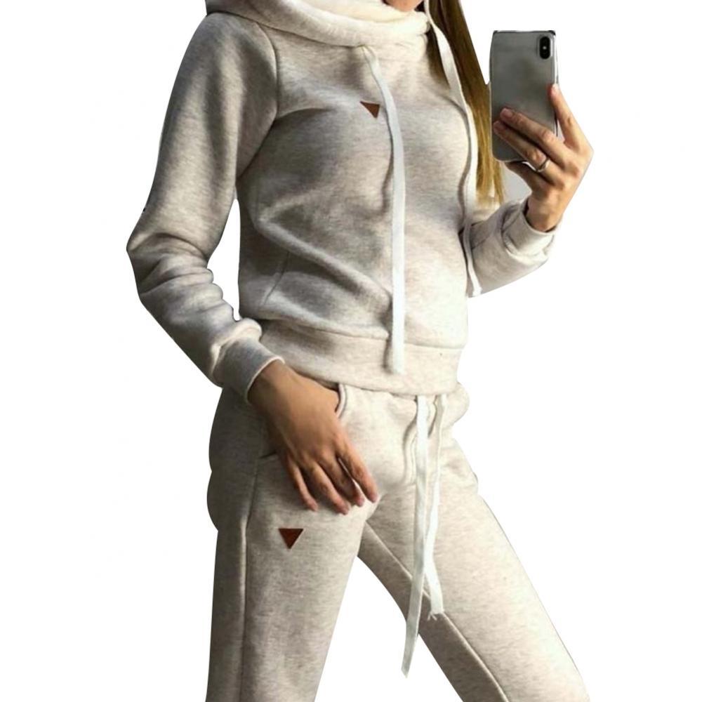 2Pcs Women Jogging Suit Solid Color Tracksuits Fleece Lined Hoodies Pants Set Casual for Women