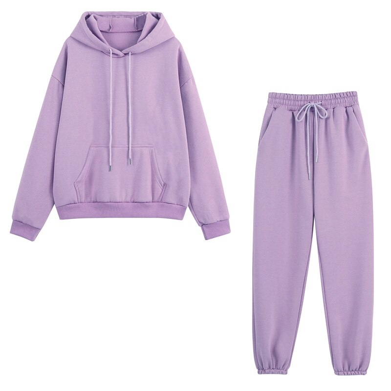 Autumn Winter Fleece Hoodies Two Piece Set Tracksuits Sweatshirts Jogger Pants for Women