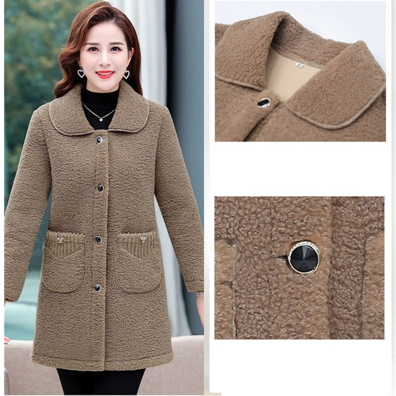 Faux lamb Wool  Autumn Winter Loose Long-sleeve coat / Jacket for Women