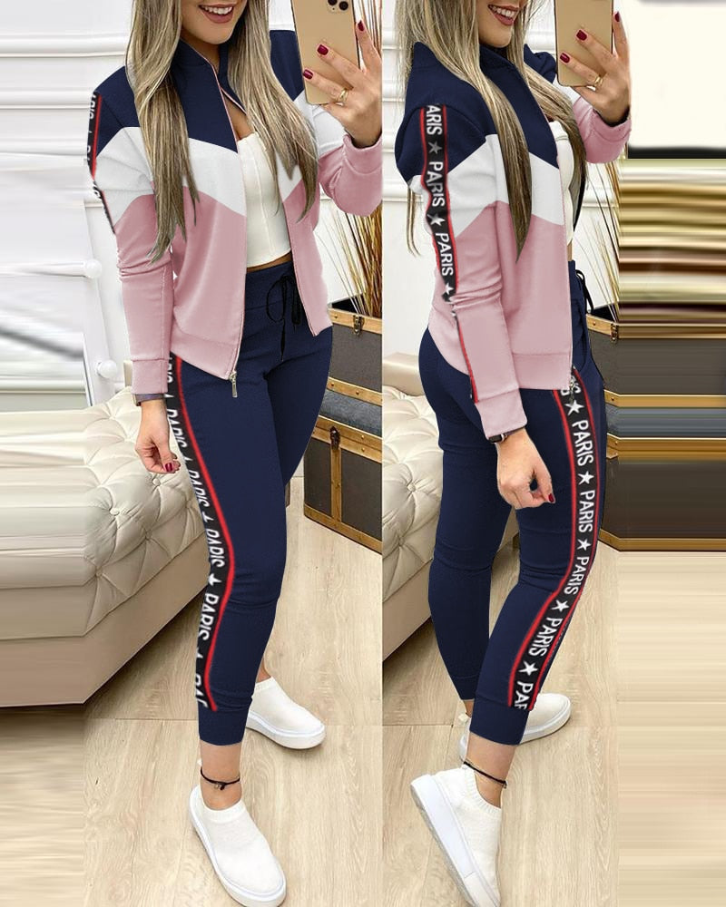 Fashion Tracksuit 2 Piece Set Autumn Winter Zipper Jacket + Long Pants Female Sports Sweatshirt  For Woman