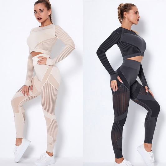 Workout Sets for Women 2 Piece Seamless Yoga Outfit Tracksuit High Waisted Leggings and Crop Top Gym Set