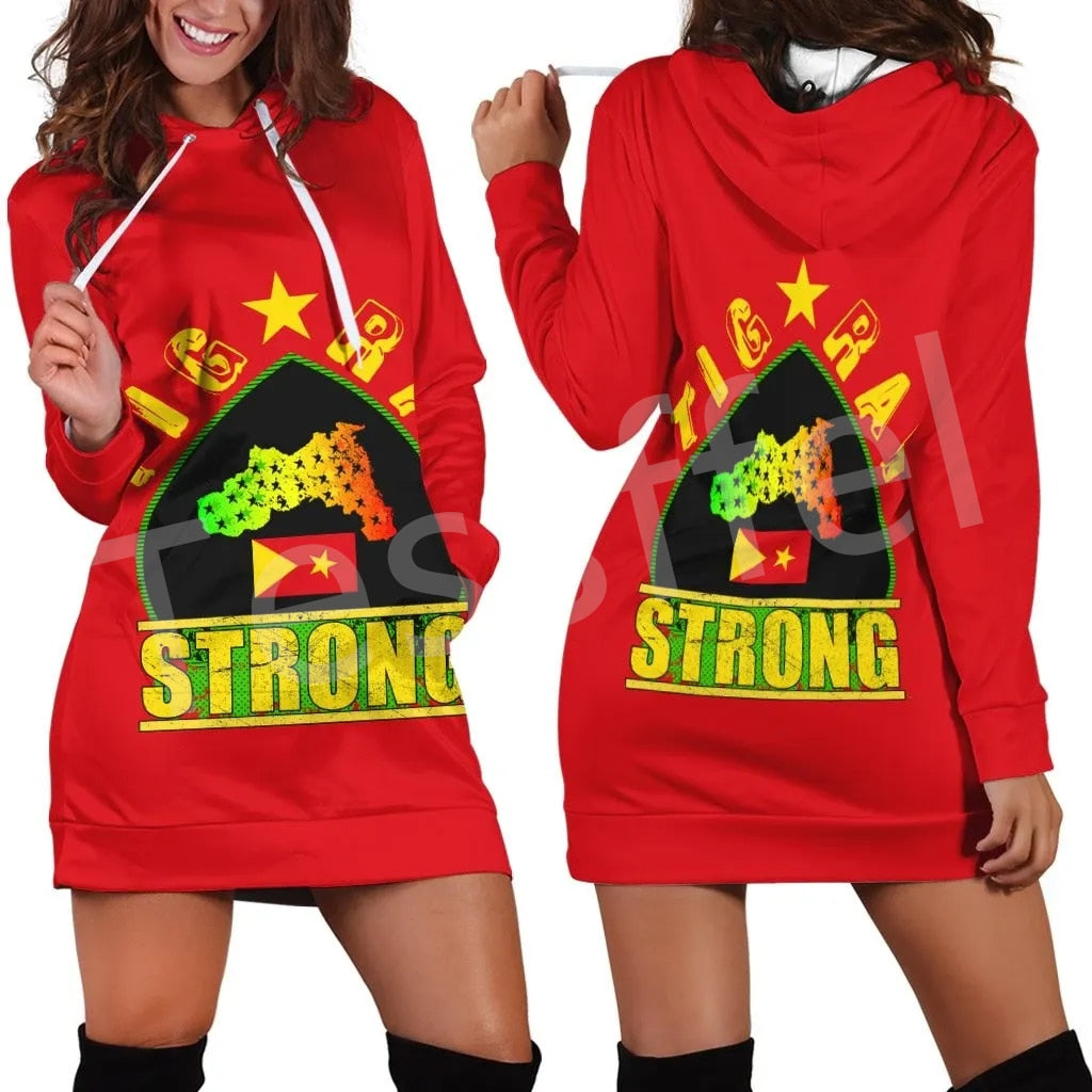 Ethiopia County Tigray Flag Native Tribe  3DPrint Harajuku Long Sleeves Women Hoodie Dress