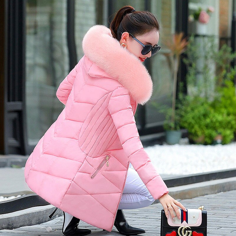 Women's Winter Jacket and Coat Big Fur Collar Hooded Down Parkas Korean Thick Cotton Jacket