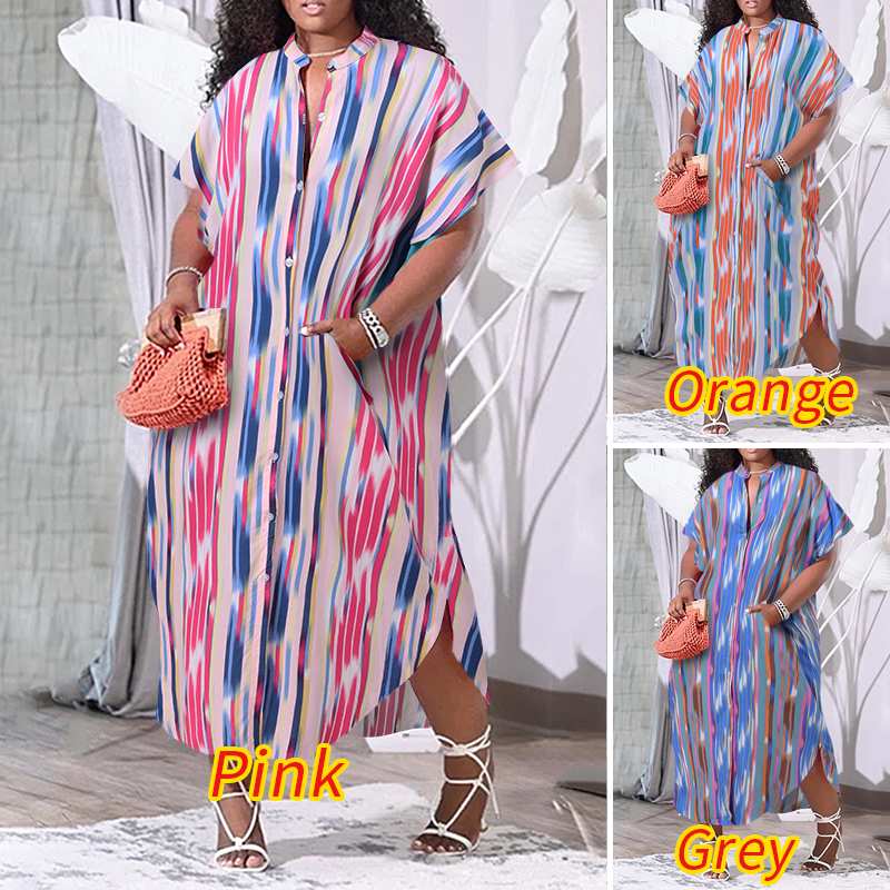 Women's  Oversize Maxi Casual Dress Printed, Pleated, Shorts Sleeve, and O- Neck  style