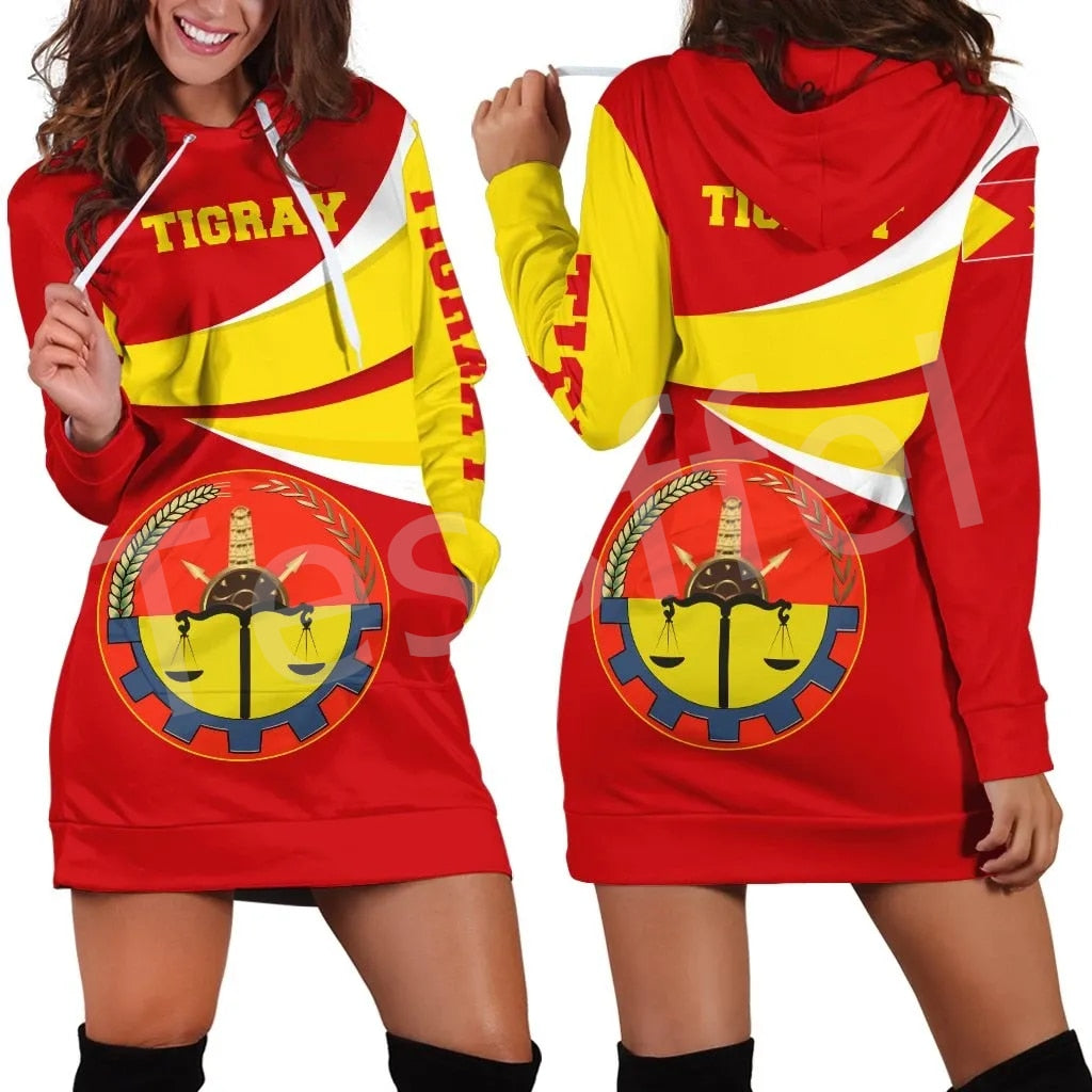 Ethiopia County Tigray Flag Native Tribe  3DPrint Harajuku Long Sleeves Women Hoodie Dress