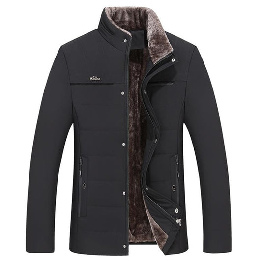 Men's Winter jacket warm fleece business casual stand-up collar and fur collar coat