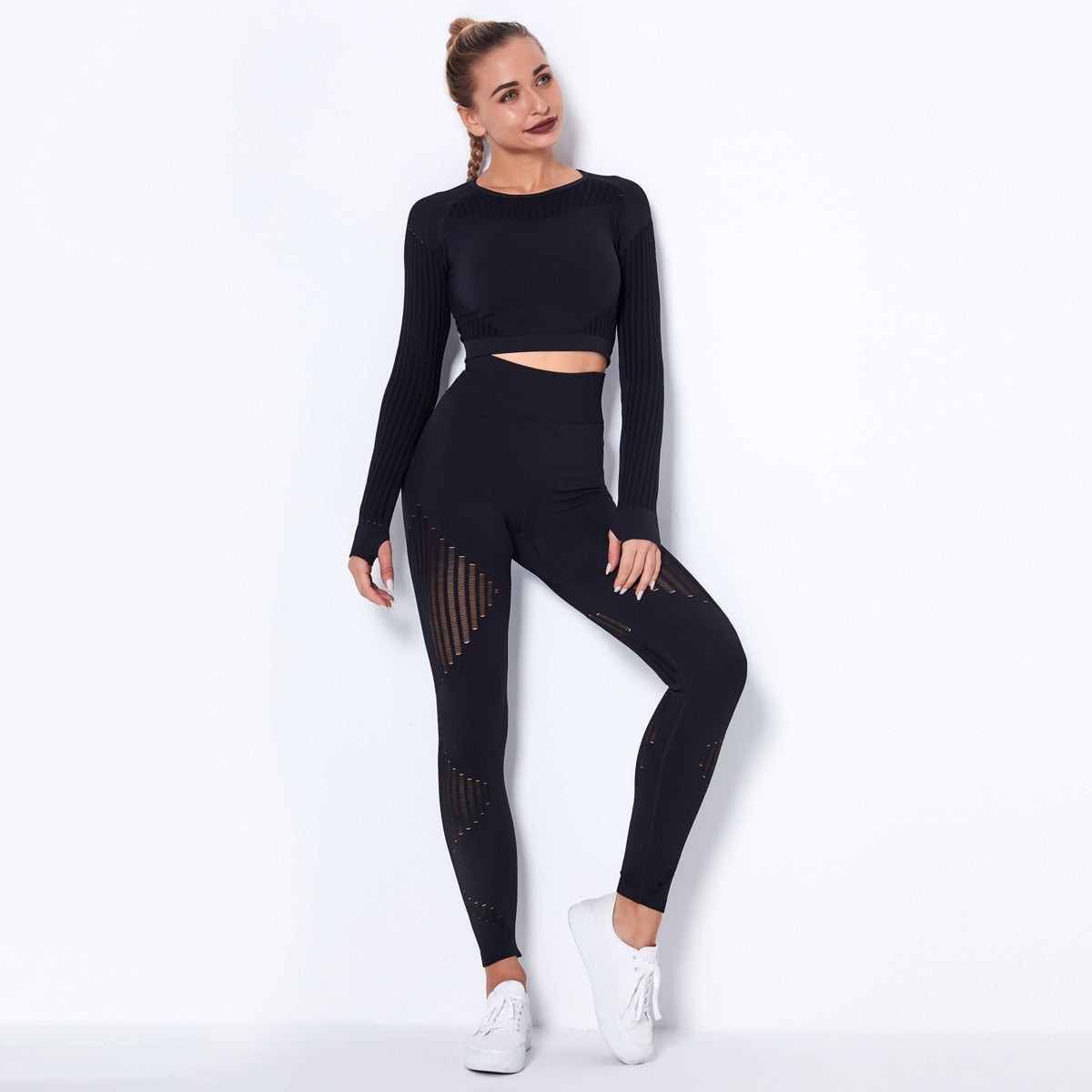 Workout Sets for Women 2 Piece Seamless Yoga Outfit Tracksuit High Waisted Leggings and Crop Top Gym Set