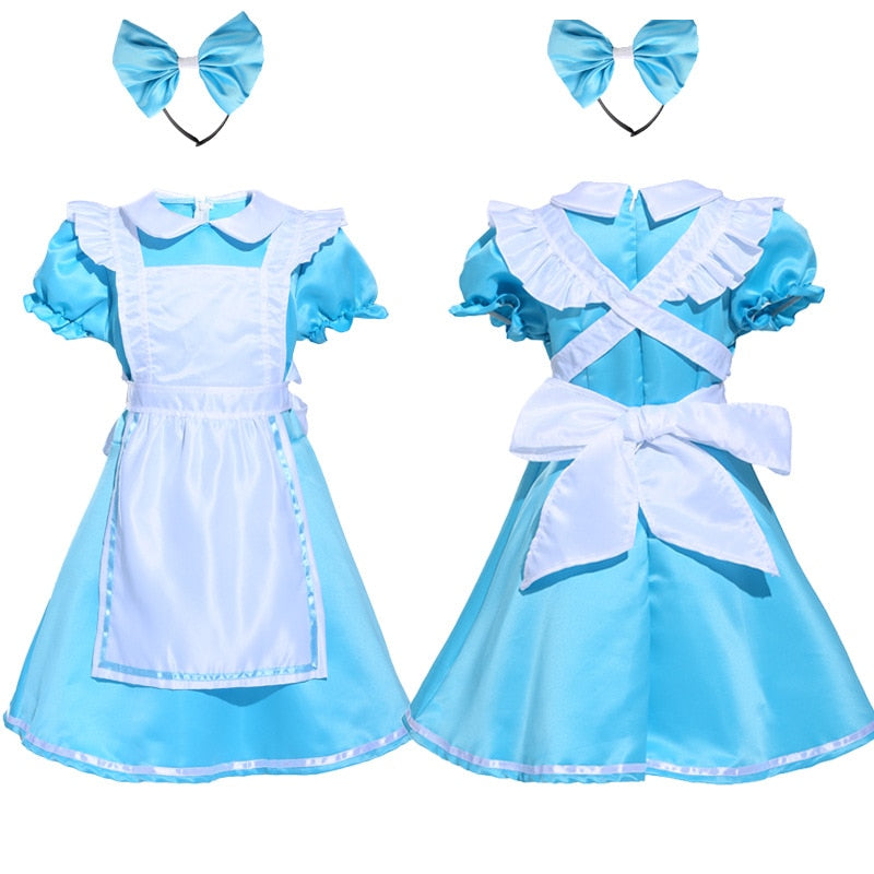 Blue Girls Wonderland Dress Carnival Party Performance Prom Fancy Costume Princess Dresses