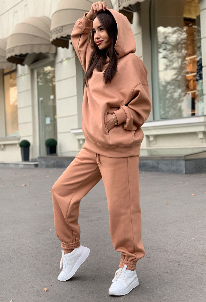 Solid Hoodie and Pants Casual Sport Suit Two Piece Set  Tracksuits for Women