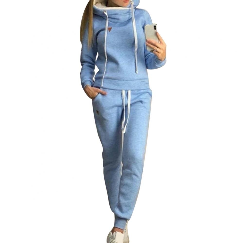 2Pcs Women Jogging Suit Solid Color Tracksuits Fleece Lined Hoodies Pants Set Casual for Women