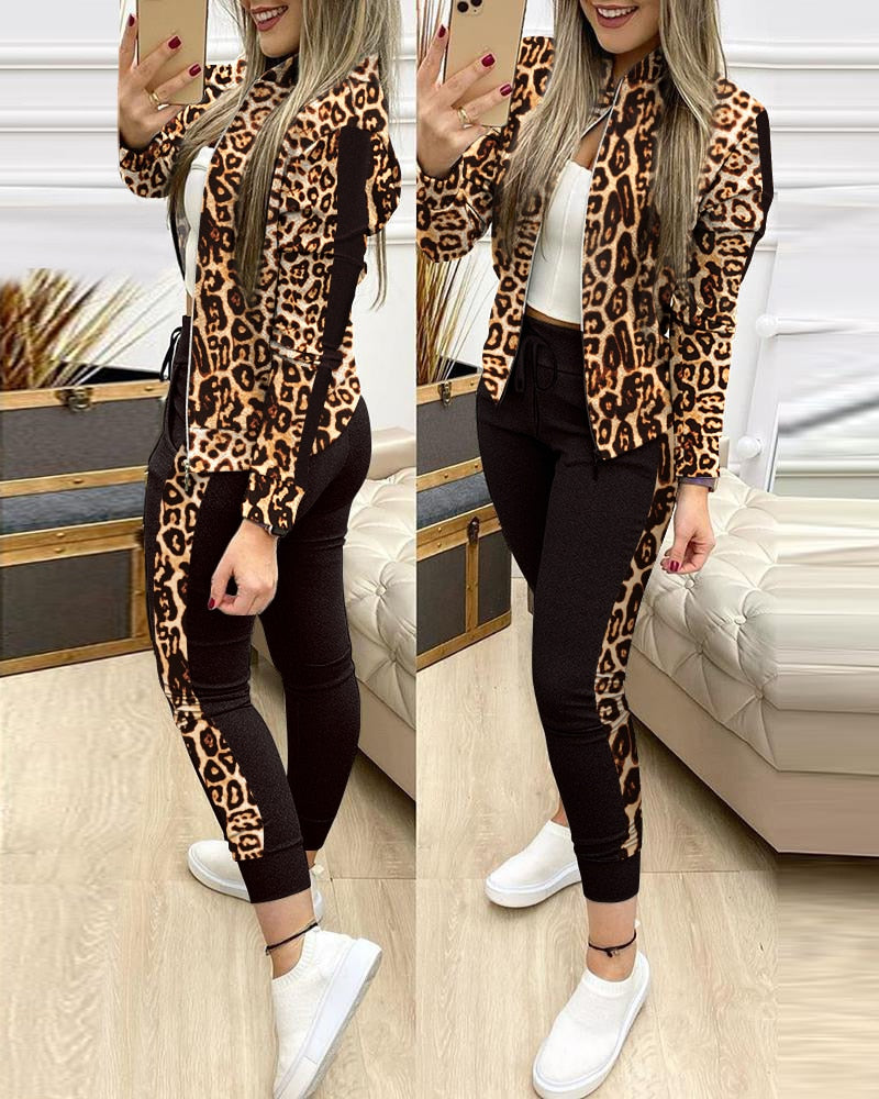 Fashion Tracksuit 2 Piece Set Autumn Winter Zipper Jacket + Long Pants Female Sports Sweatshirt  For Woman