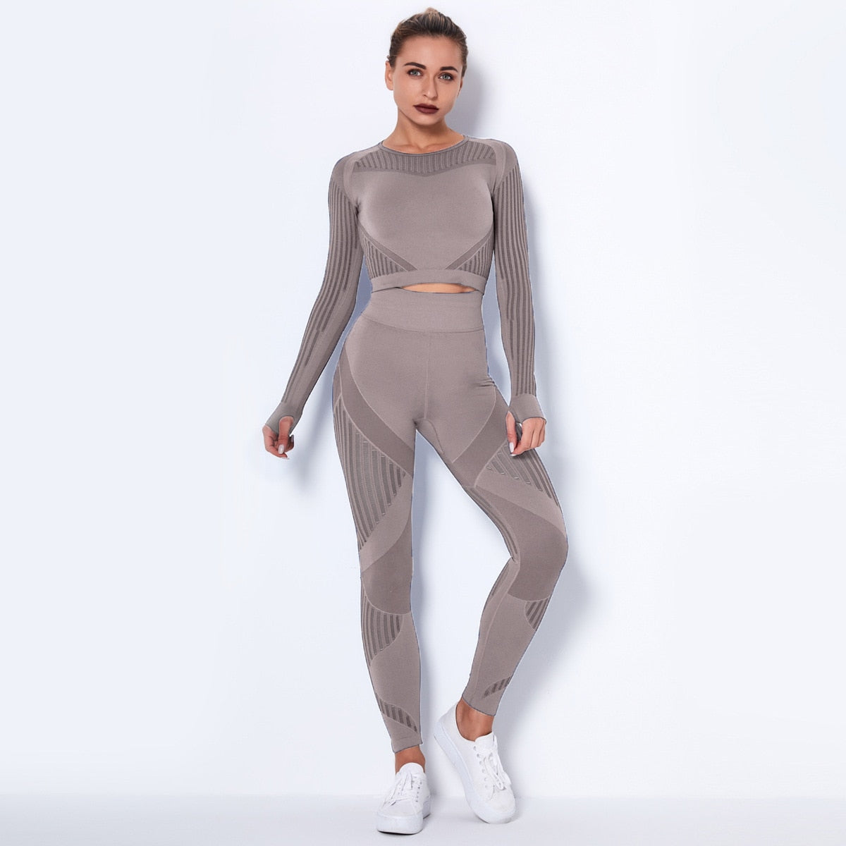 Workout Sets for Women 2 Piece Seamless Yoga Outfit Tracksuit High Waisted Leggings and Crop Top Gym Set