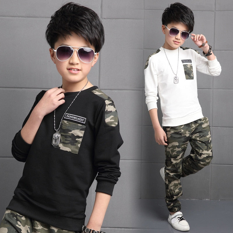 Teenage Children  Costume Tracksuit Camouflage Tops  & Pants 2pcs Outfits Set