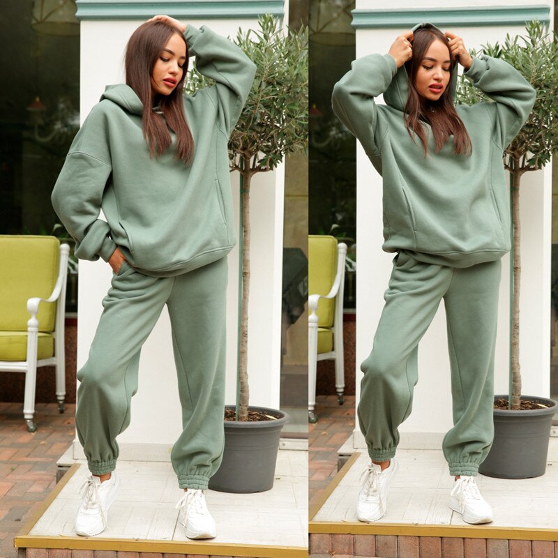 Sports Suit Women Solid Hoodie And Pants Casual Sport Suit Two Piece Set  For Sportswear Tracksuits for Women