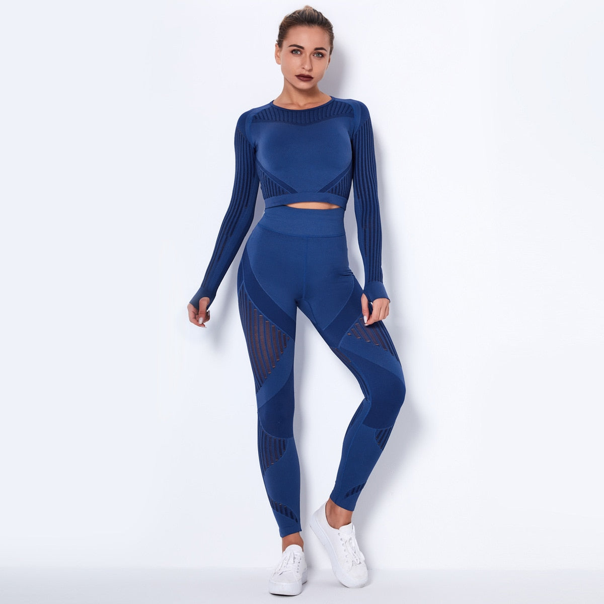 Workout Sets for Women 2 Piece Seamless Yoga Outfit Tracksuit High Waisted Leggings and Crop Top Gym Set