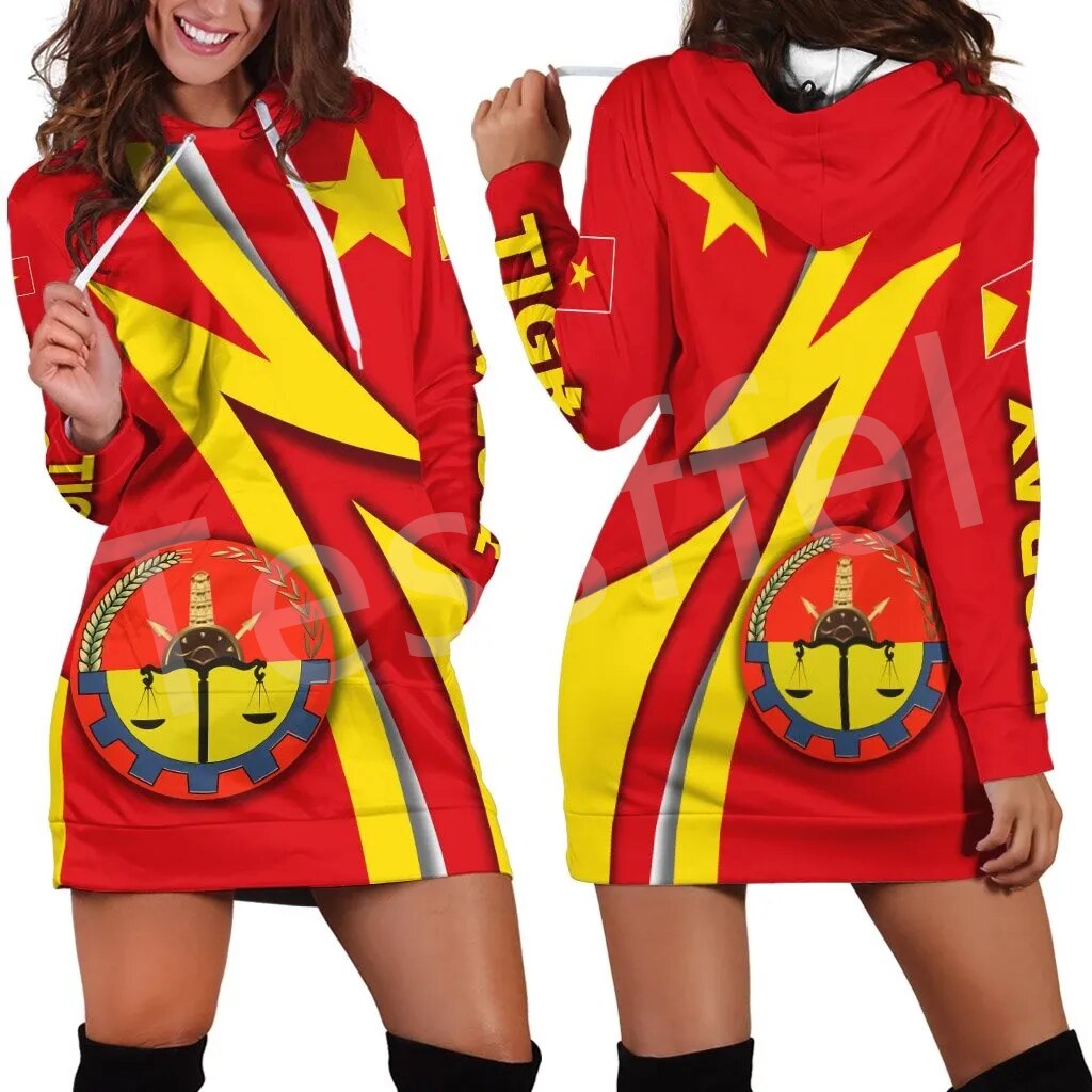 Ethiopia County Tigray Flag Native Tribe  3DPrint Harajuku Long Sleeves Women Hoodie Dress