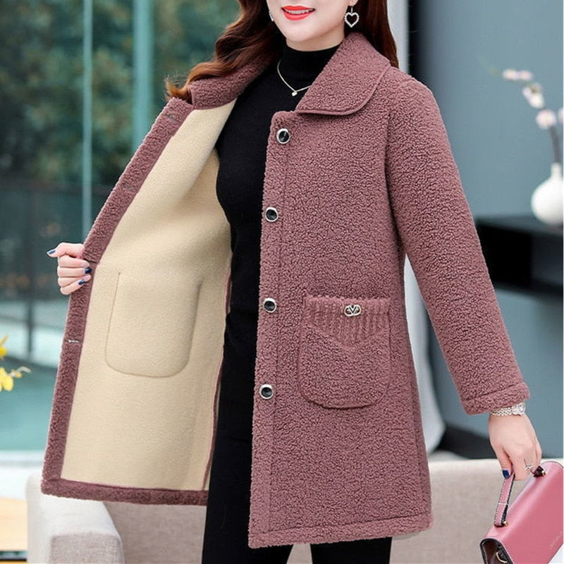 Faux lamb Wool  Autumn Winter Loose Long-sleeve coat / Jacket for Women